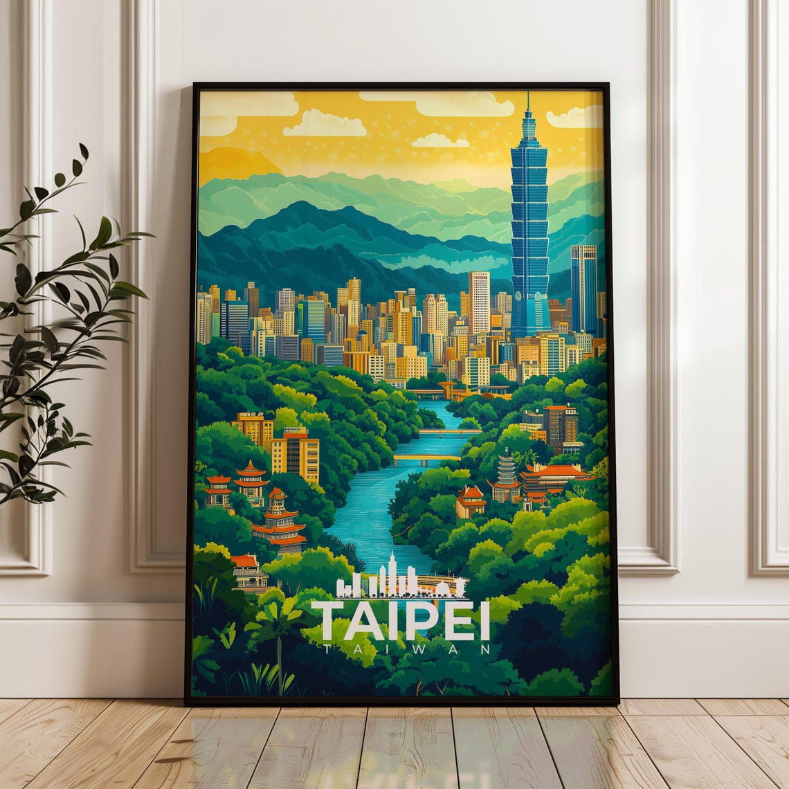 Taipei Travel Poster, Cityscape Illustration Artwork