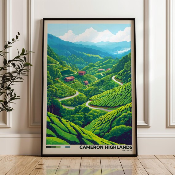 Cameron Highlands Travel Poster, Malaysia Illustration