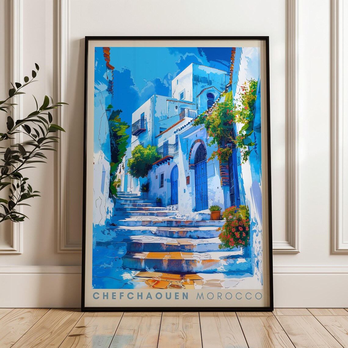 Chefchaouen Morocco Blue Painted Street Old Medina Alley Poster