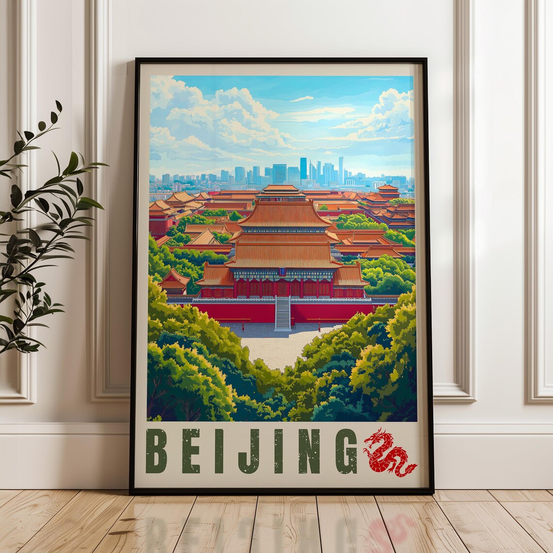 Beijing Forbidden City Imperial Palace Golden Roofs Vintage Poster
