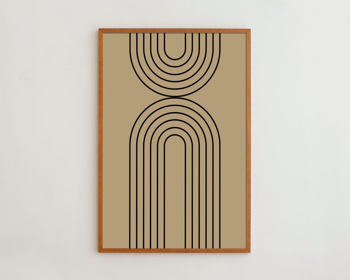 Beige Minimalist Arches Line Art Mid Century Modern Wall Art