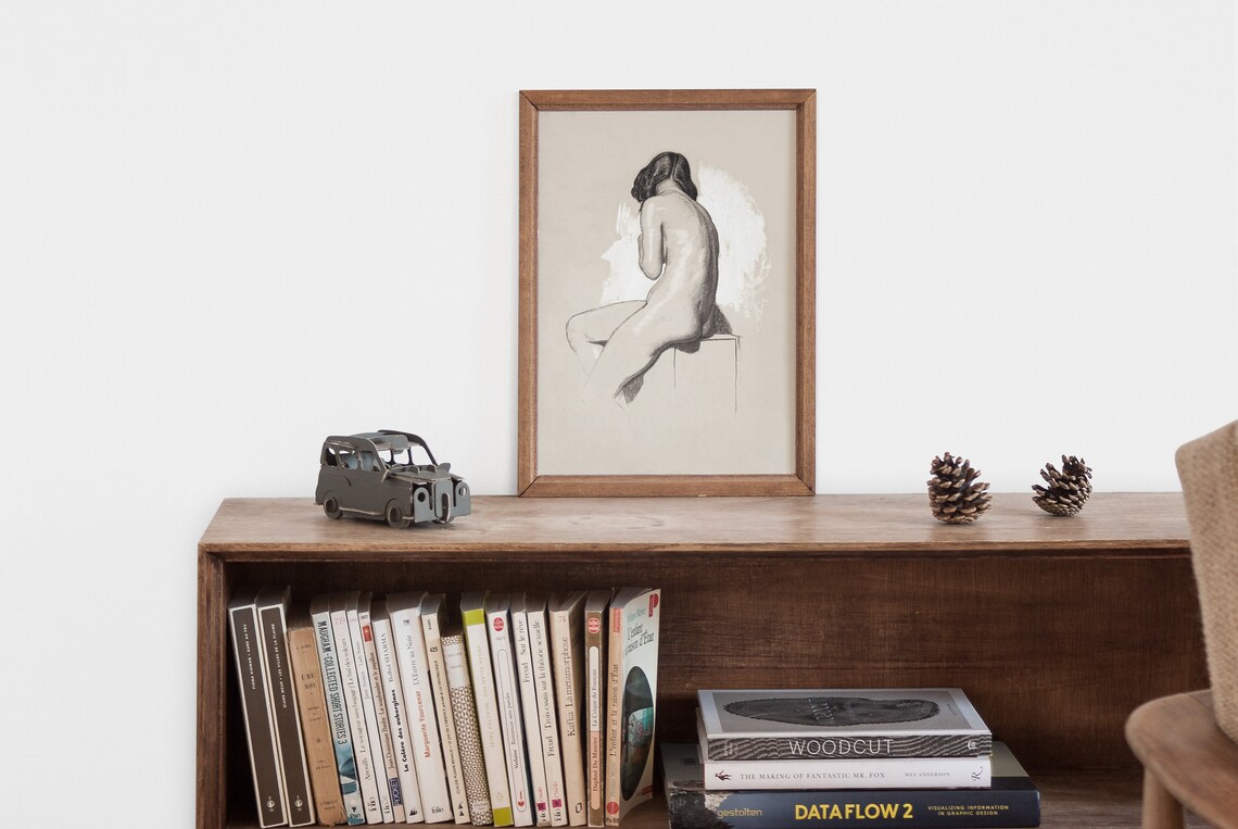 Neutral Vintage Nude Woman Sketch, Bathroom Art Print - Image 2