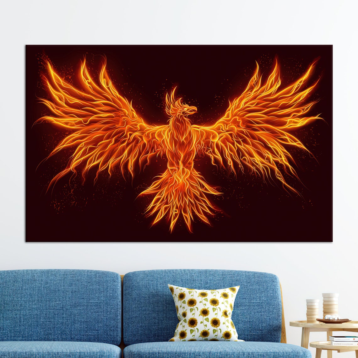 Fiery Phoenix Rising Dark Red Mythical Bird Fantasy Art Poster