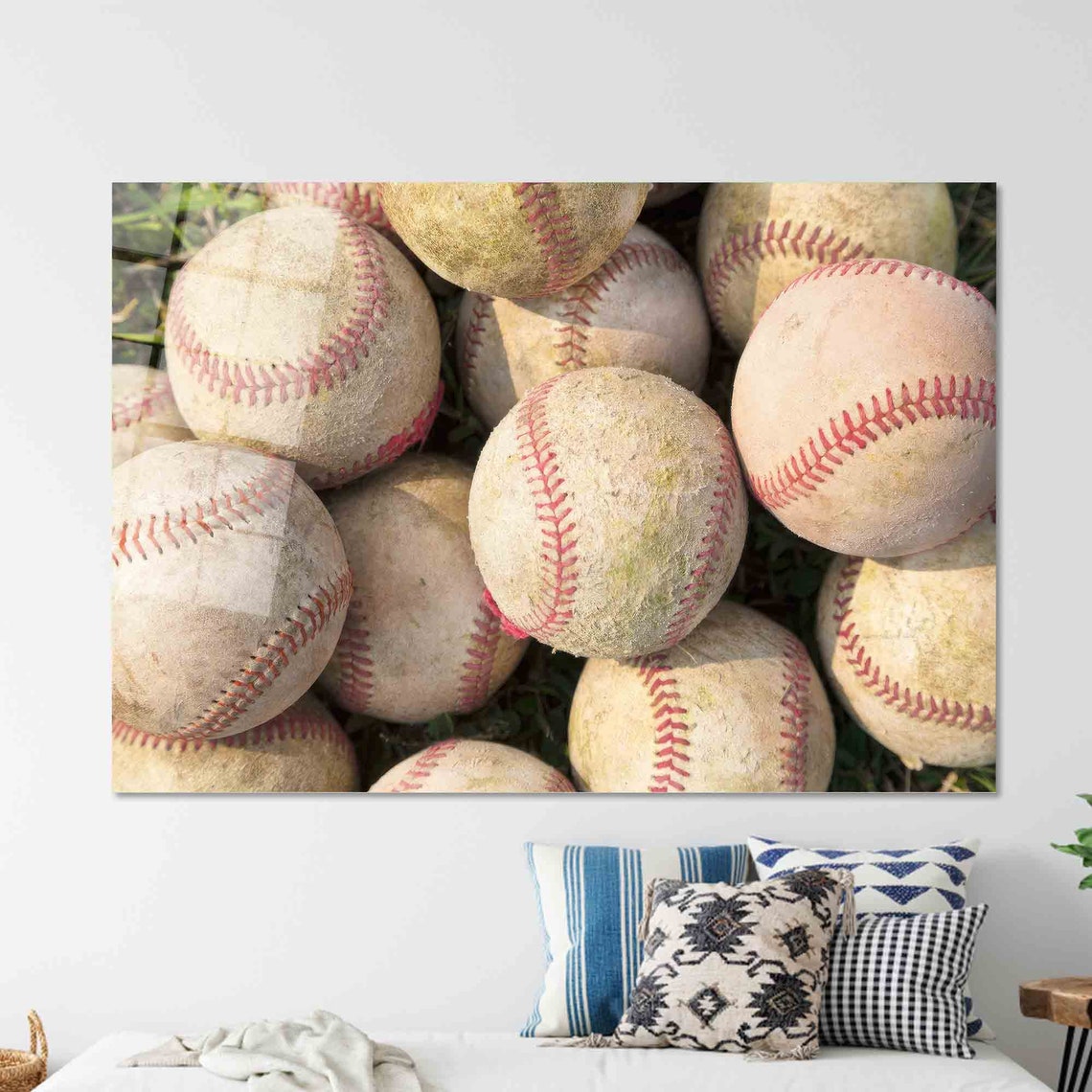 Worn Vintage Baseballs Pile on Grass Sports Photo Wall Poster - Image 2