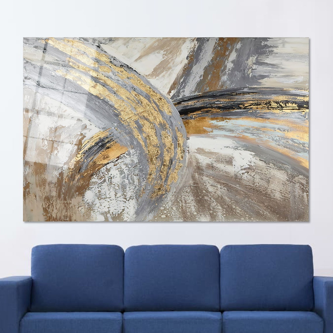 Luxurious Gold Leaf and Silver Gray Abstract Painting Poster - Image 2