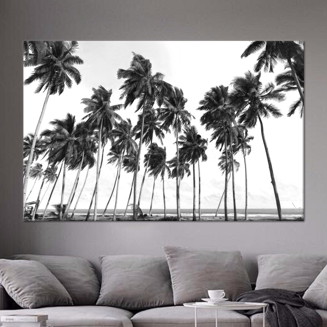 Palm Trees Coastal Black and White Art Print