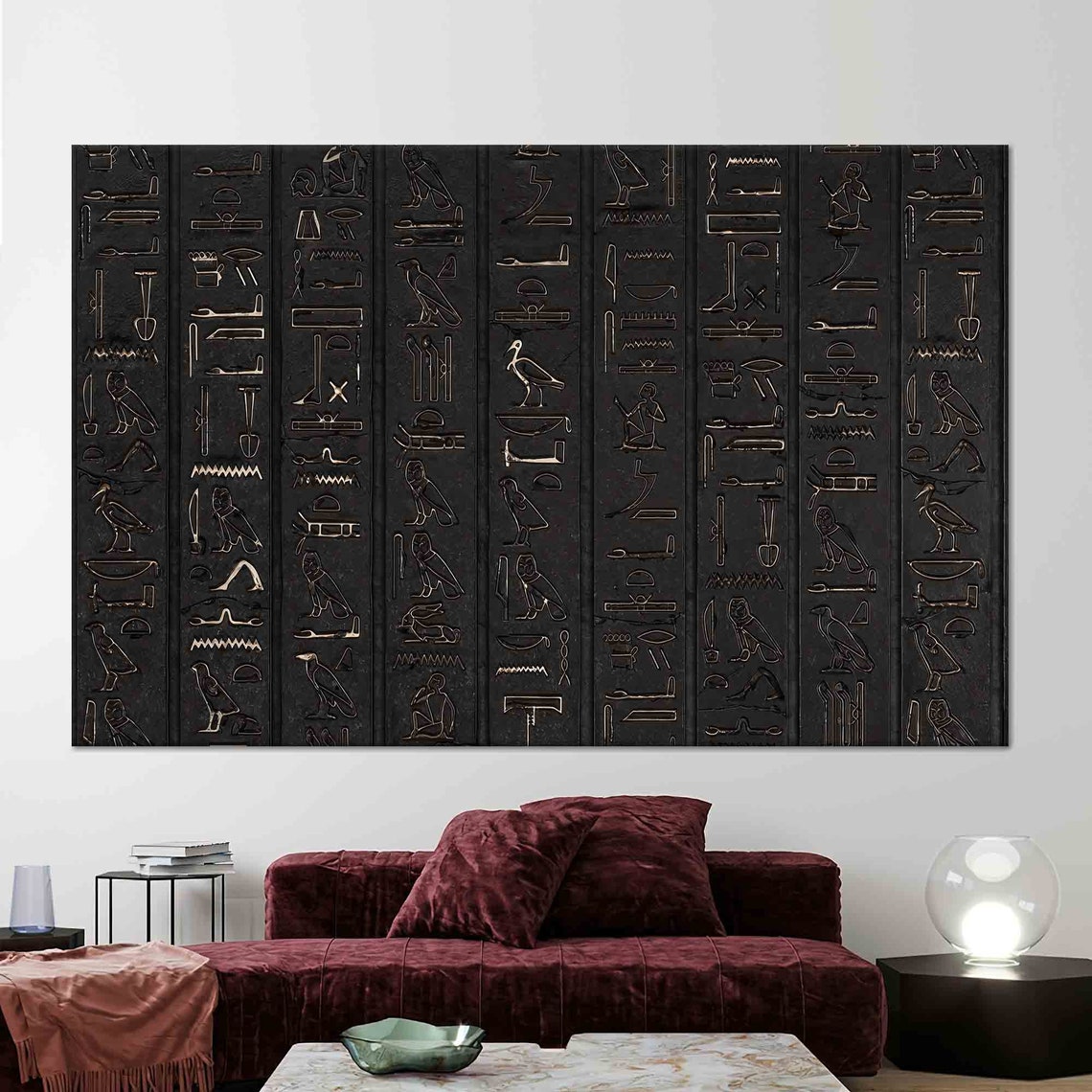 Egyptian Hieroglyph Columns Black Gold Ancient Symbols Art Poster
