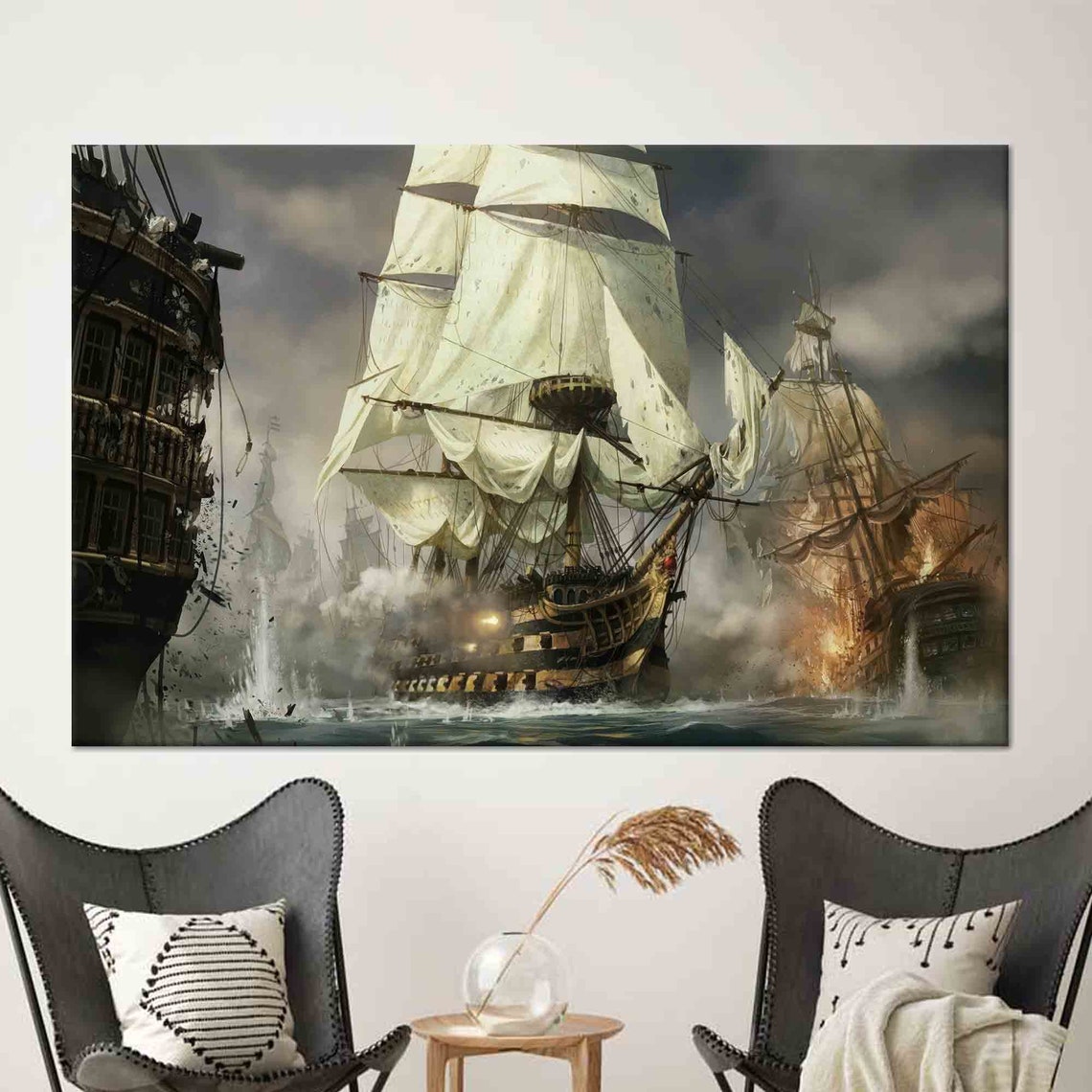 Tall Ships Naval Battle Cannons Dramatic Maritime History Art Poster