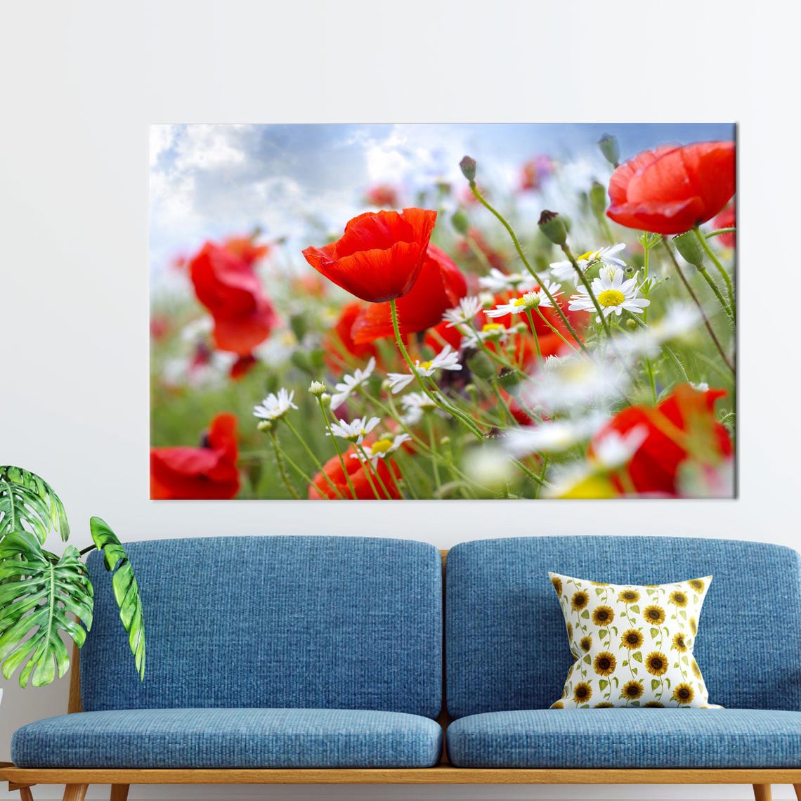 Red Poppies And White Daisies In Sunny Summer Meadow Flower Poster