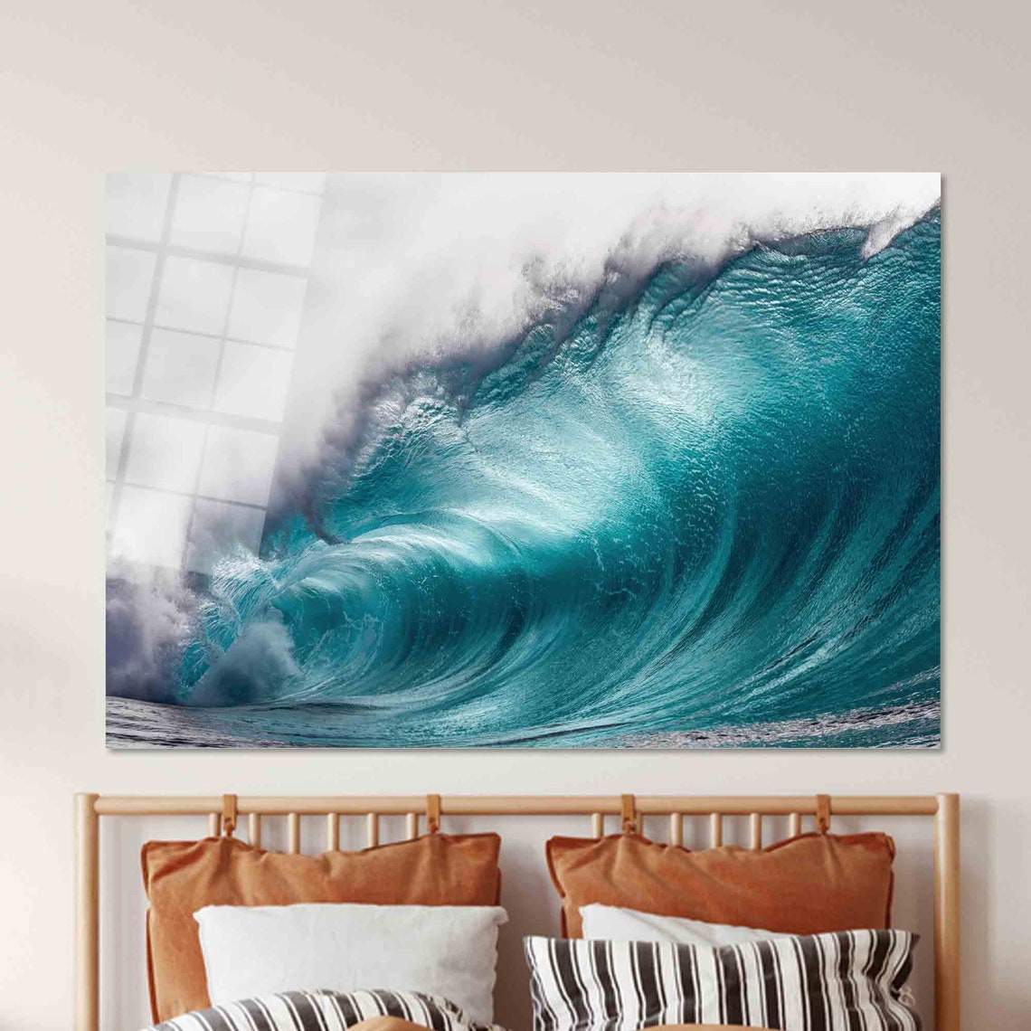 Turquoise Ocean Wave Curl White Foam Seascape Photography Poster - Image 2