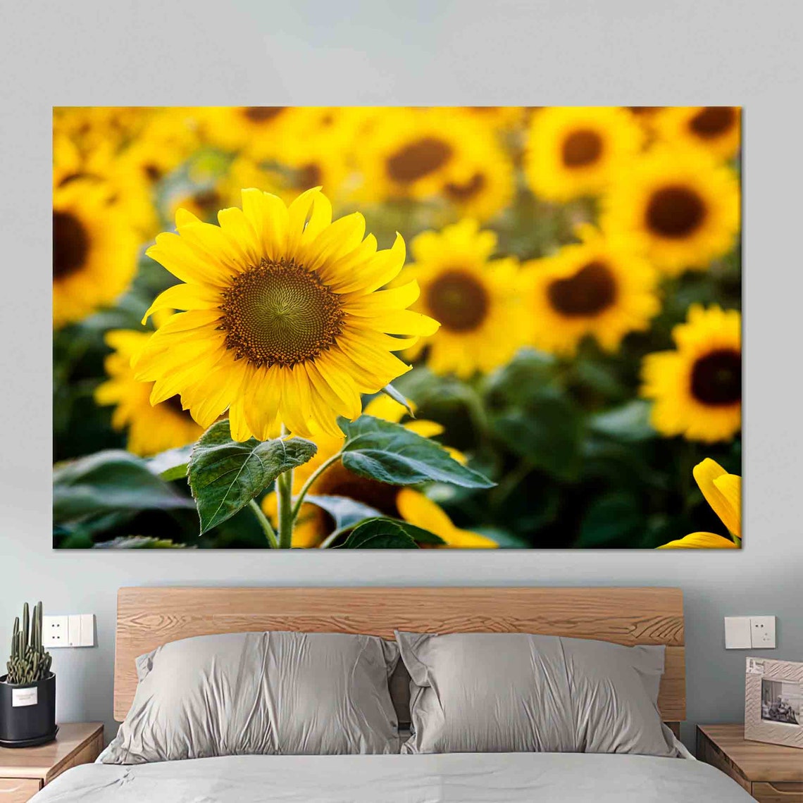 Bright Yellow Sunflowers Field Close Up Cheerful Floral Poster