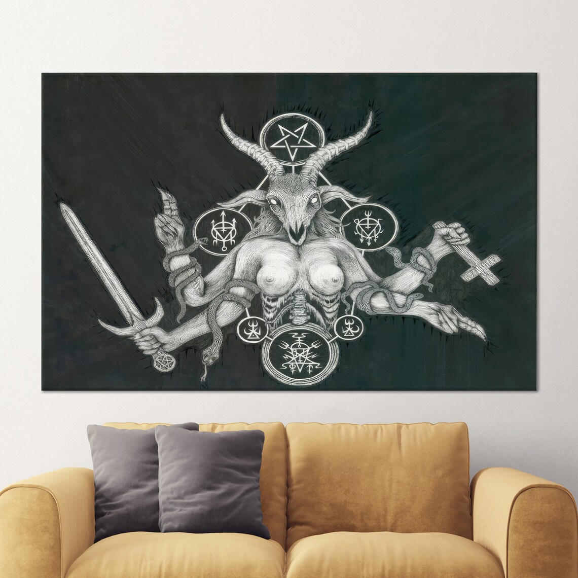 Satanic Demon Modern Art Print, Black Wall Decor