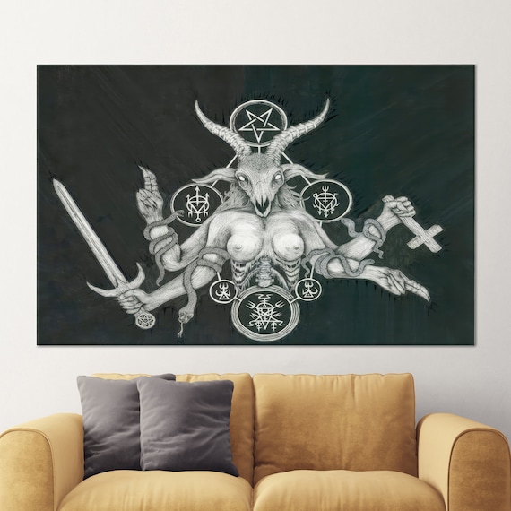 Satanic Demon Modern Art Print, Black Wall Decor
