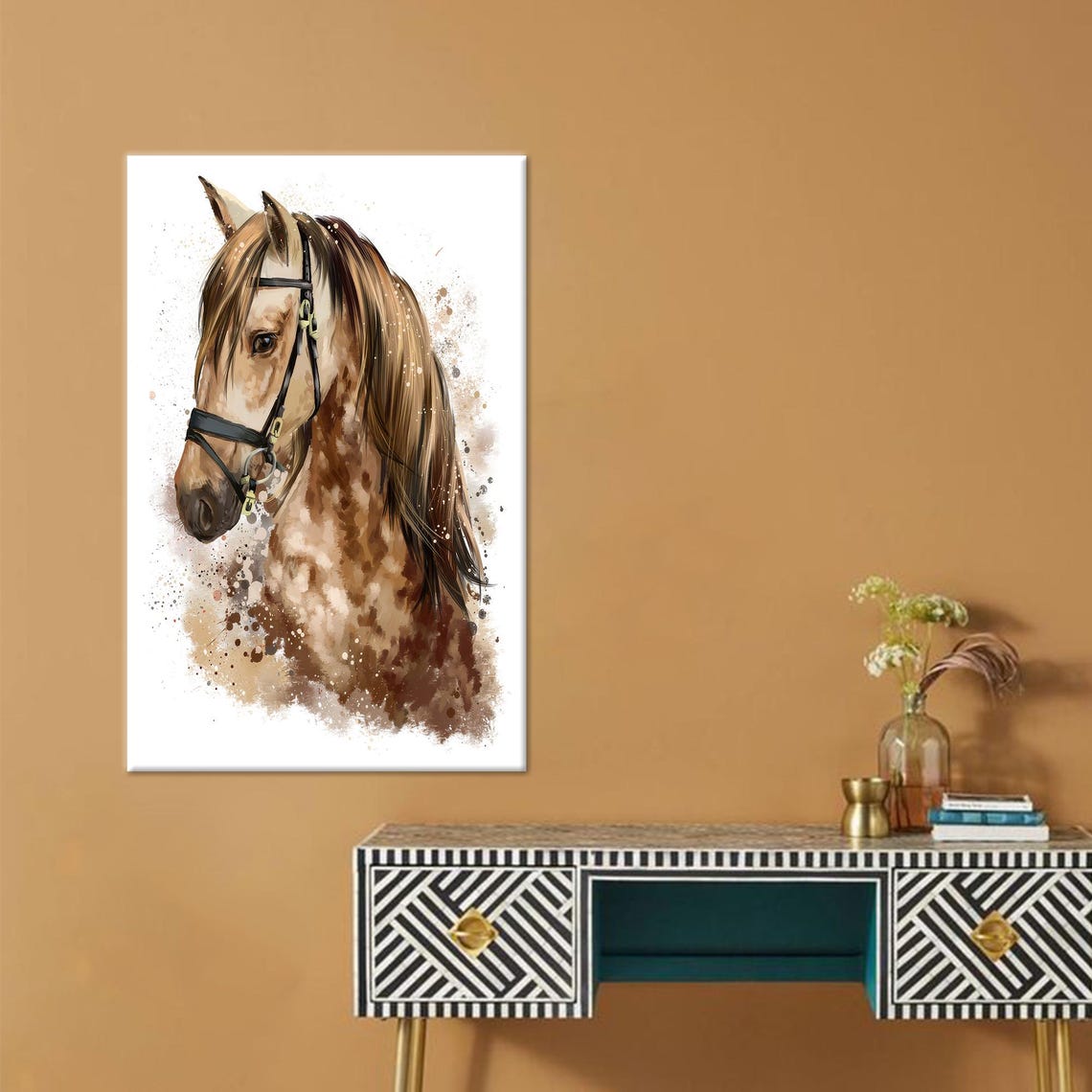 Chestnut Horse Watercolor Portrait On Clean White Background Poster
