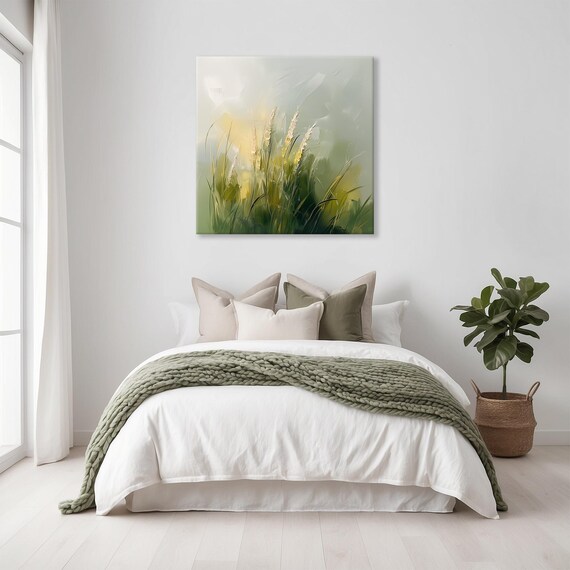 Soft Green Meadow Grass Abstract Painting Serene Decor Print