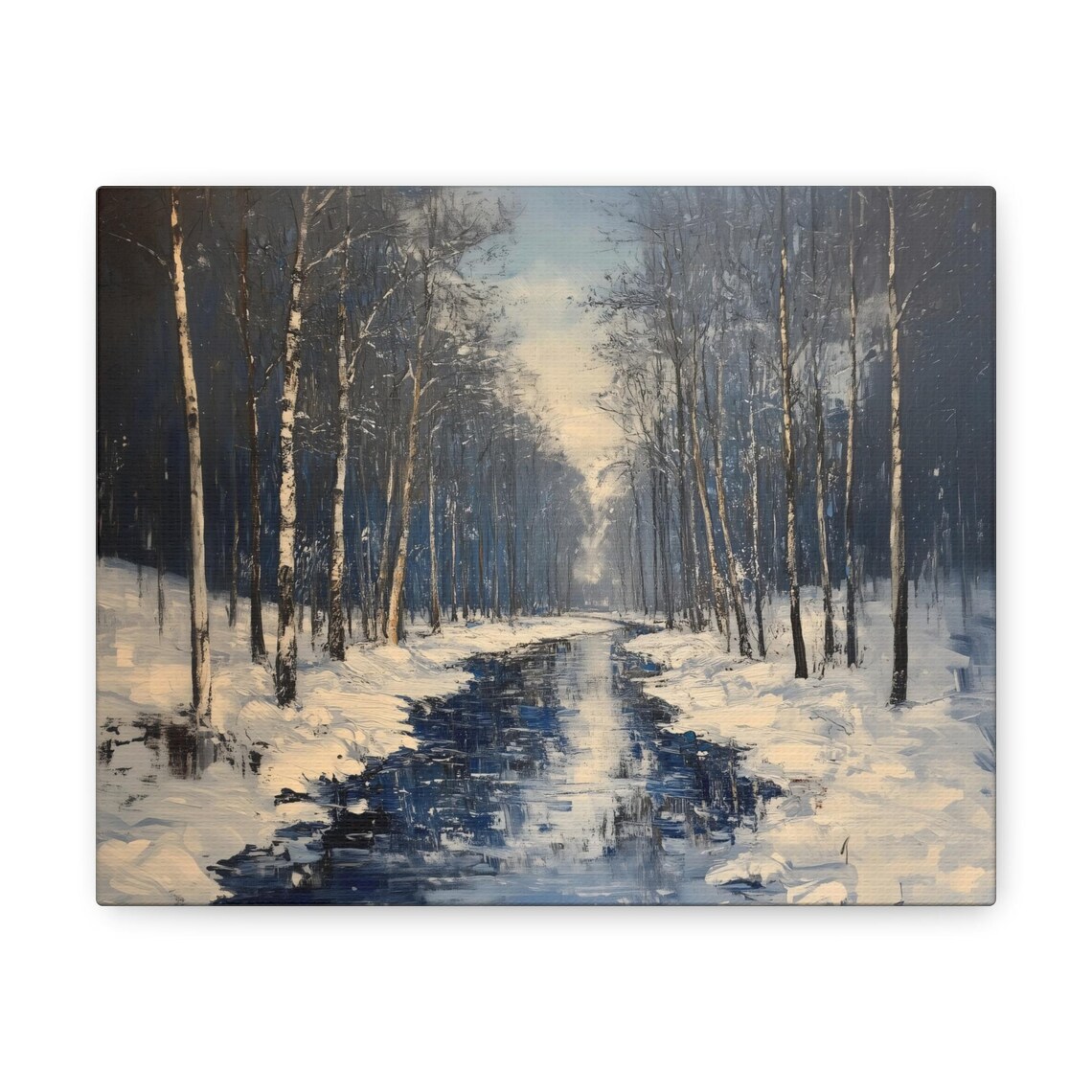 Dark River Winding Through Winter Birch Woods Under Pale Morning Light Poster - Image 3
