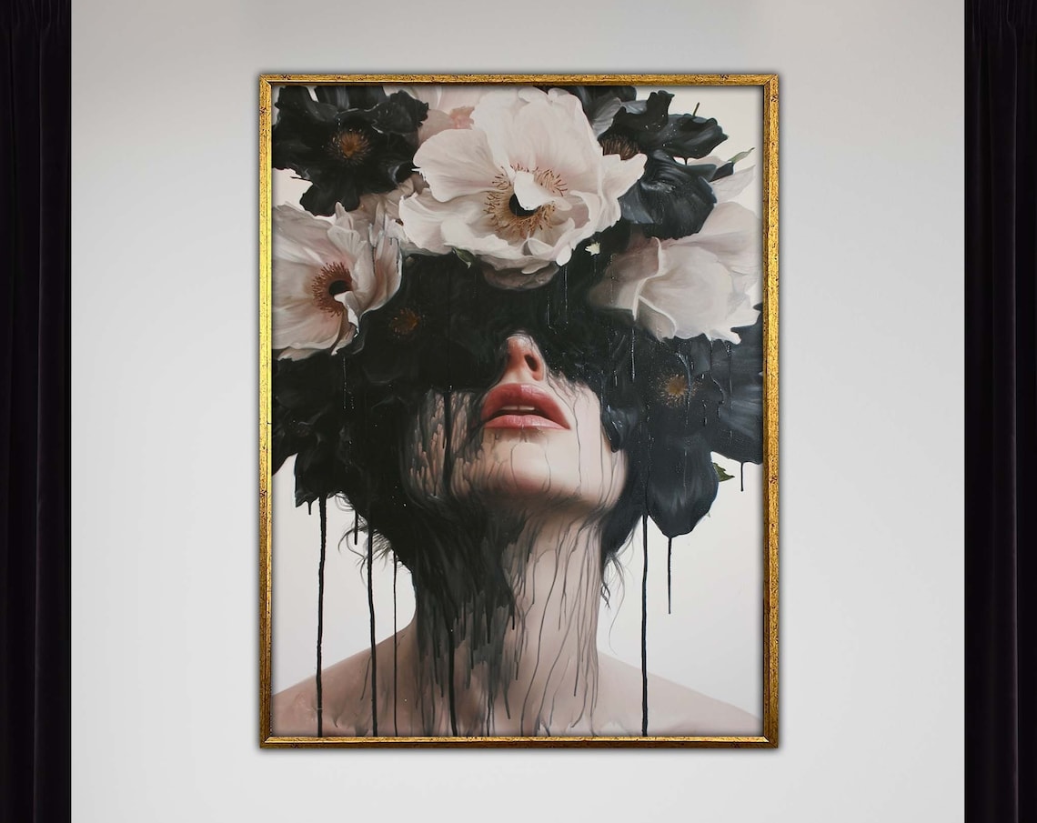 Flower Woman Art Print, Surreal Botanical Portrait