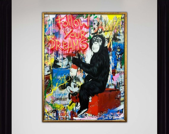 Urban Chimp Graffiti Canvas Art Inspire Your Dreams Wall Decor Vibrant Jungle Ready To Hang