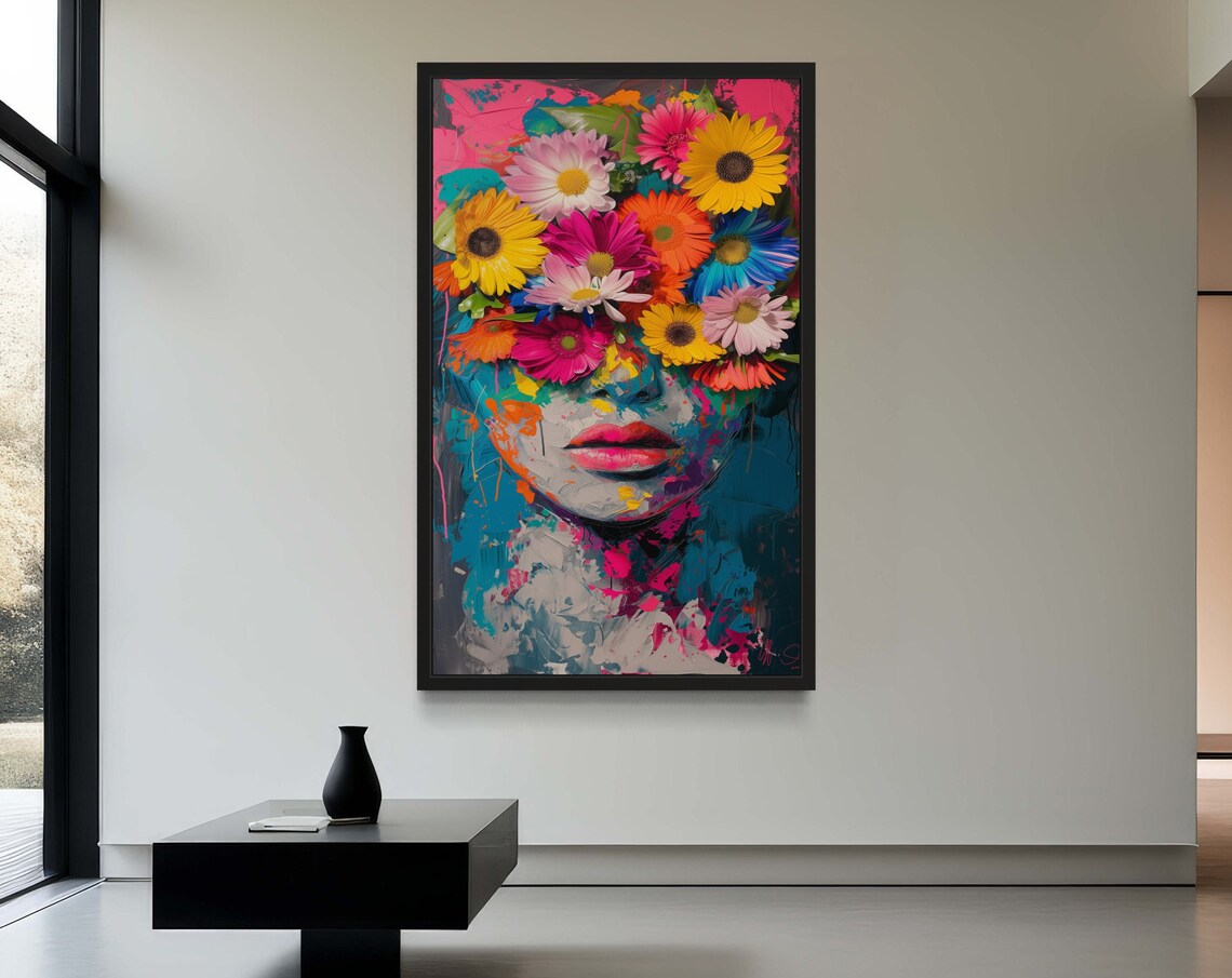 Colorful Flower Face Abstract Pop Art Floral Woman Portrait Print