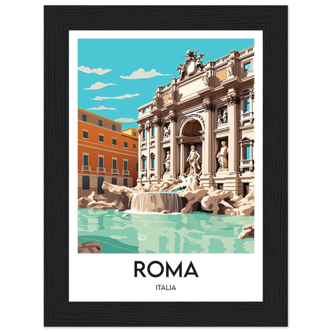 Rome Trevi Fountain Baroque Landmark Italy Travel Poster Art