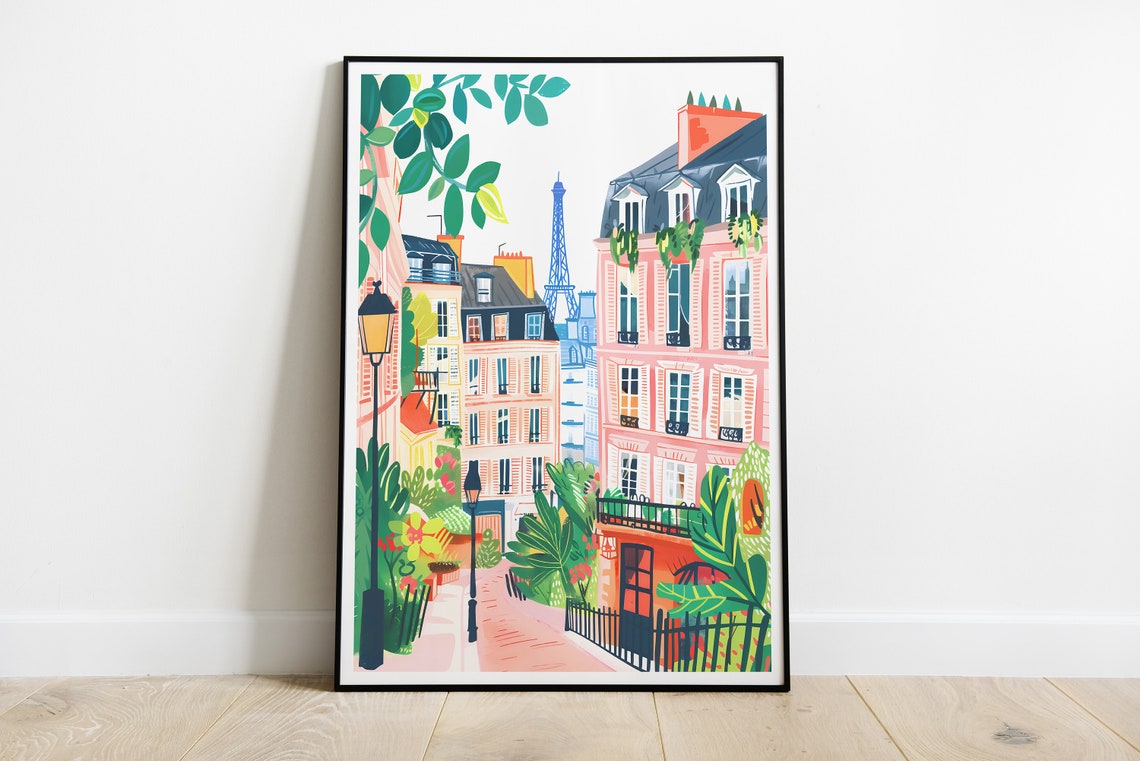 Paris Eiffel Tower Charming Street Pastel Illustration Poster