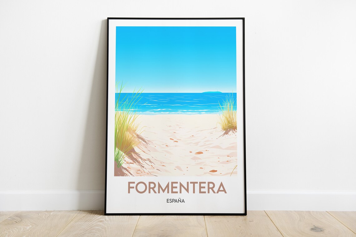 Formentera Spain Minimalist Sandy Beach Dune Grass Travel Poster