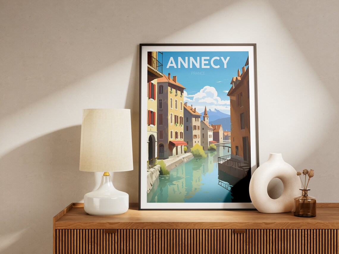 Annecy France Canal Old Town Alpine Minimalist Travel Poster - Image 2