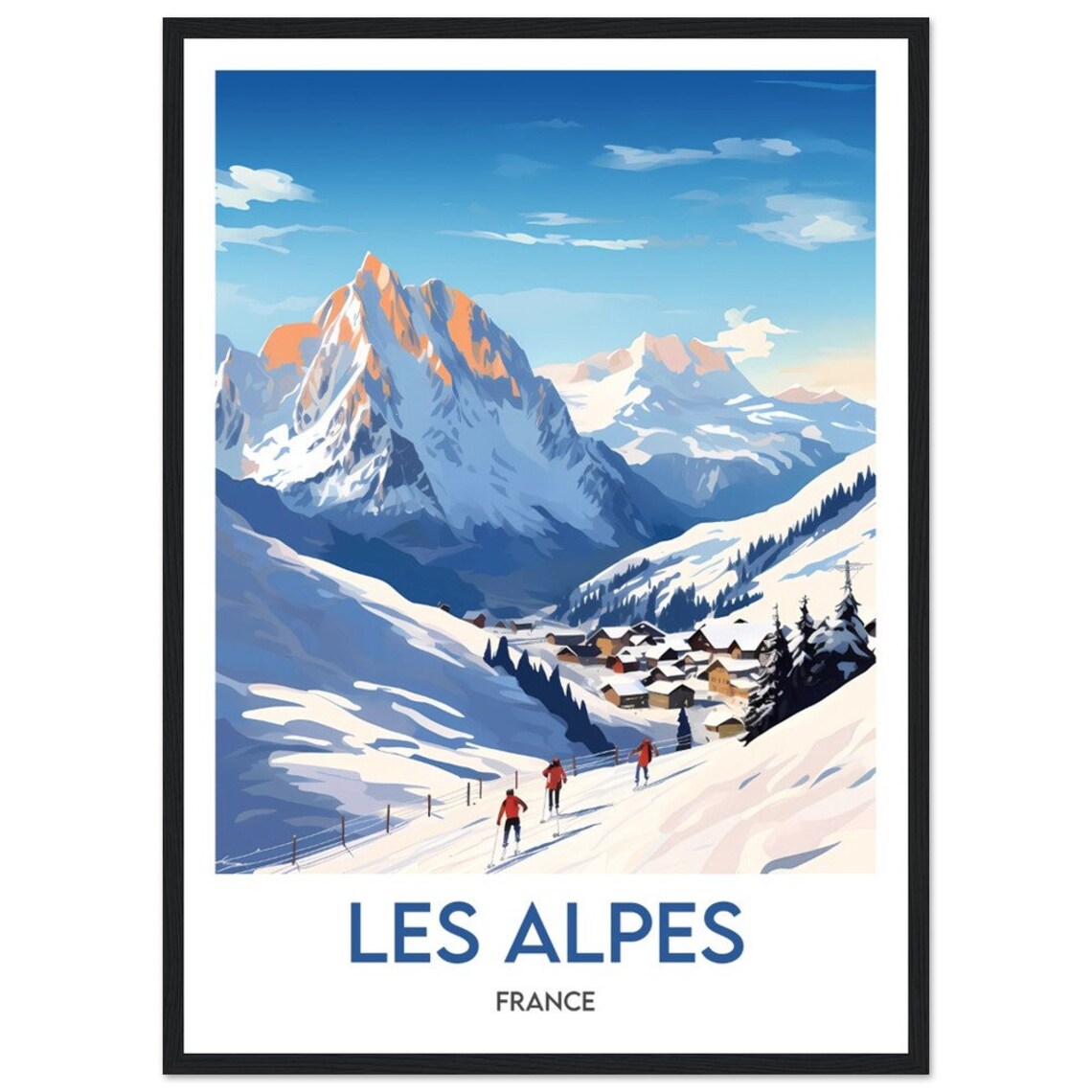 Les Alpes France Winter Ski Slopes Chalet Village Snowy Poster - Image 2