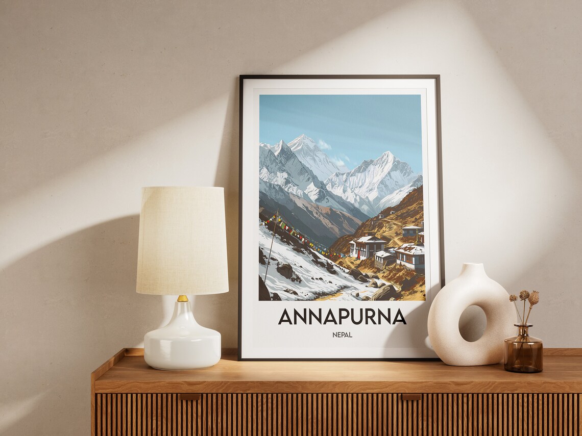 Annapurna Nepal Himalaya Snow Peaks Prayer Flags Trek Poster - Image 2