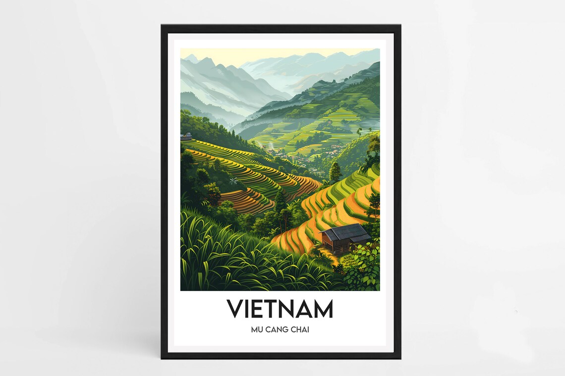 Vietnam Travel Poster, Mu Cang Chai Landscape