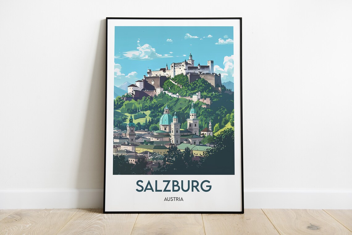 Salzburg Hohensalzburg Fortress Cathedral Austria Travel Poster