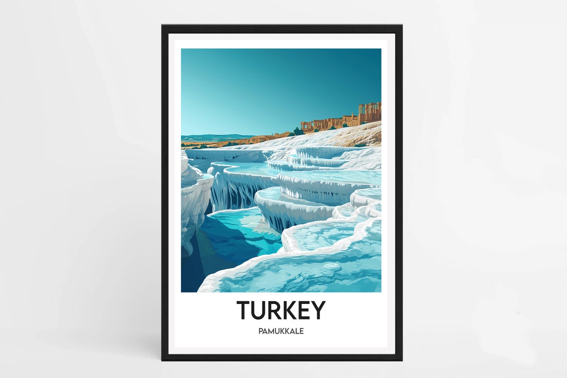 Turkey Pamukkale White Travertine Terraces Turquoise Pools Poster
