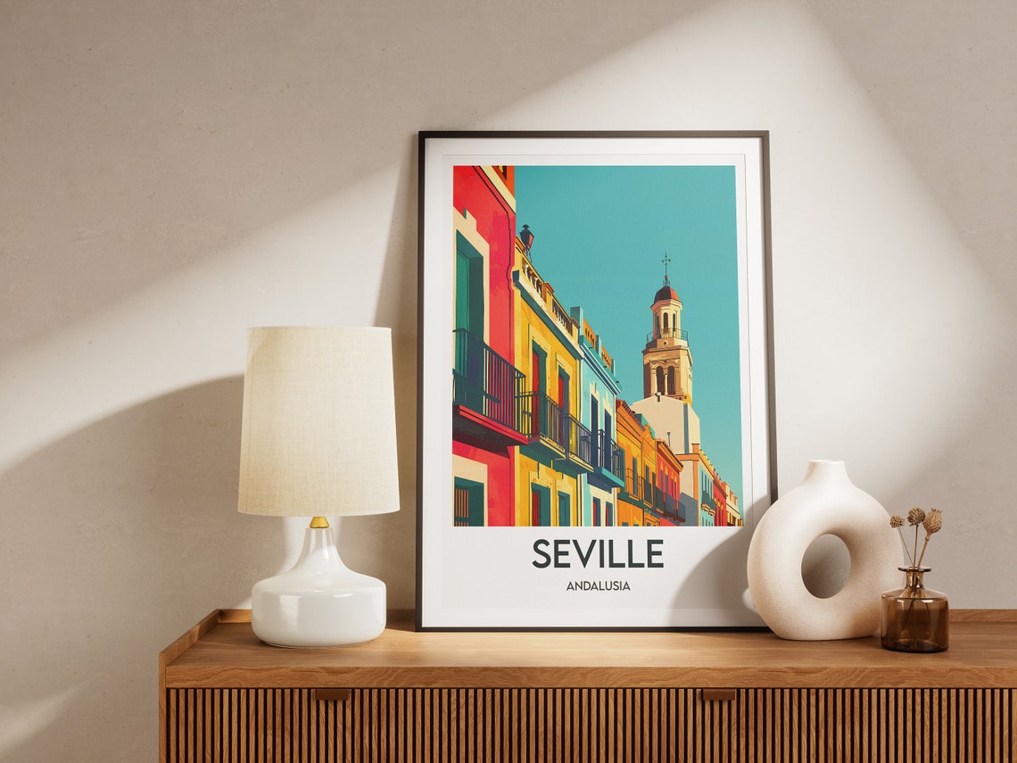 Seville Andalusia Spain Colorful Old Town Street Scene Poster - Image 2