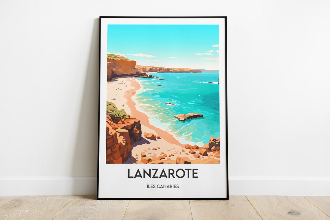 Lanzarote Golden Beach Cliffs Canary Islands Spain Travel Poster