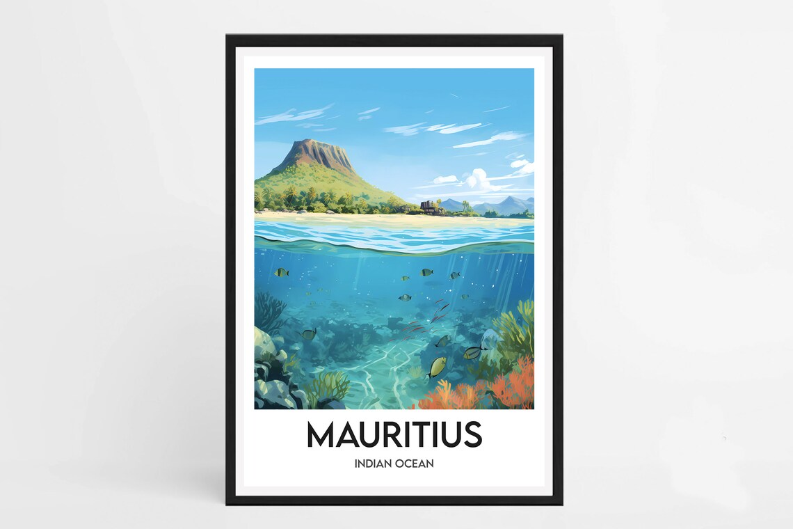 Mauritius Island Minimalist Travel Poster, Beach Poster