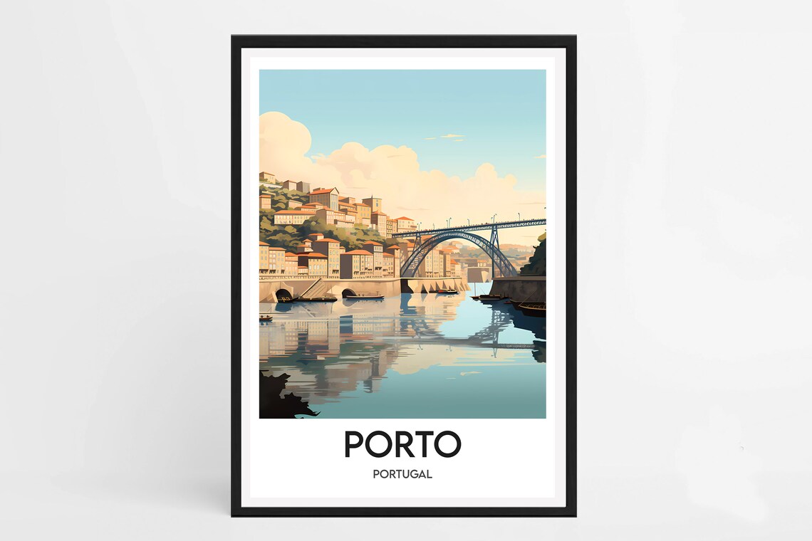 Porto Portugal Douro River Dom Luis Bridge Hillside City Poster - Image 2