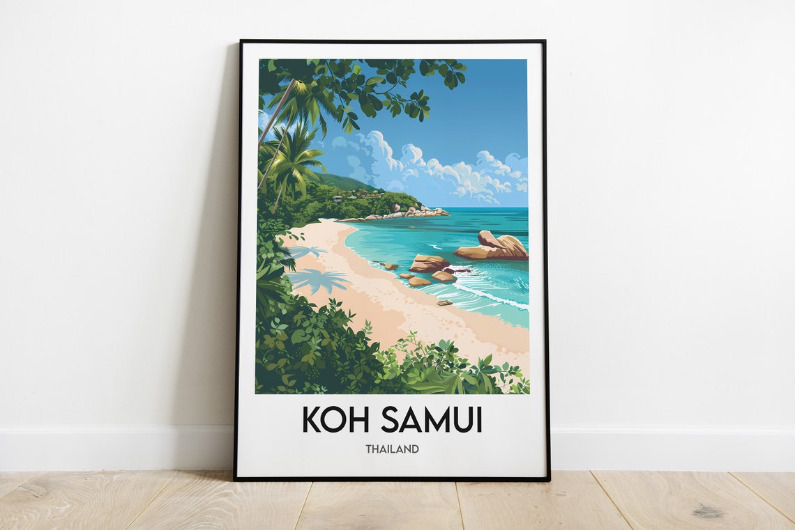 Koh Samui Thailand White Sand Beach Palm Trees Travel Poster
