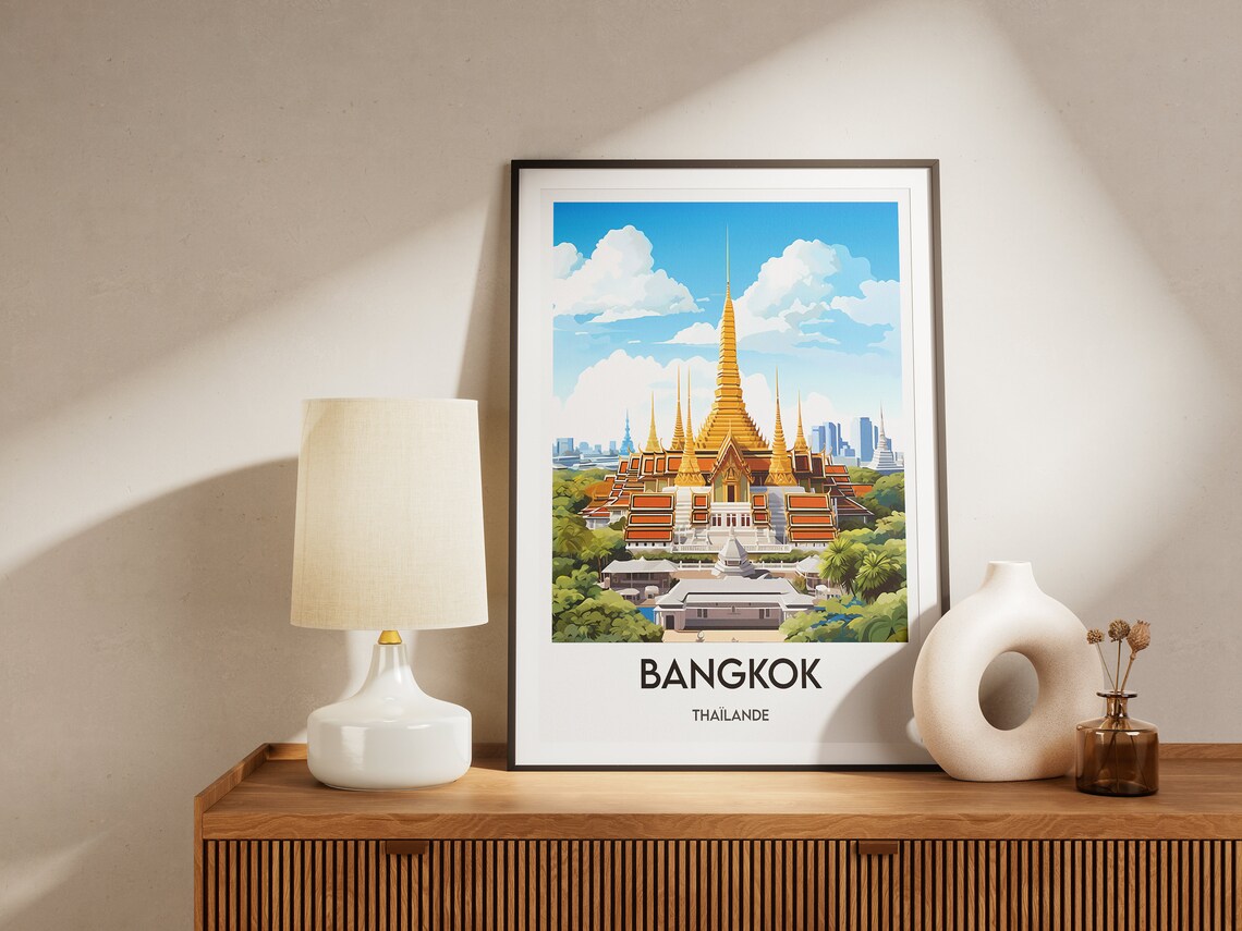 Bangkok Golden Temple Spires Thailand City Travel Poster Art - Image 2