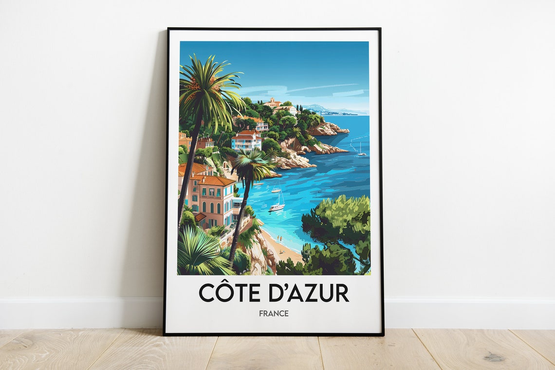 Cote d Azur France Coastal Palms Cliffs Beach View Art Poster