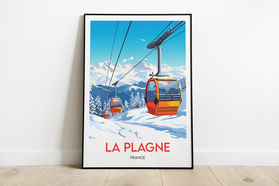 La Plagne France Travel Poster, Winter Sports Ski