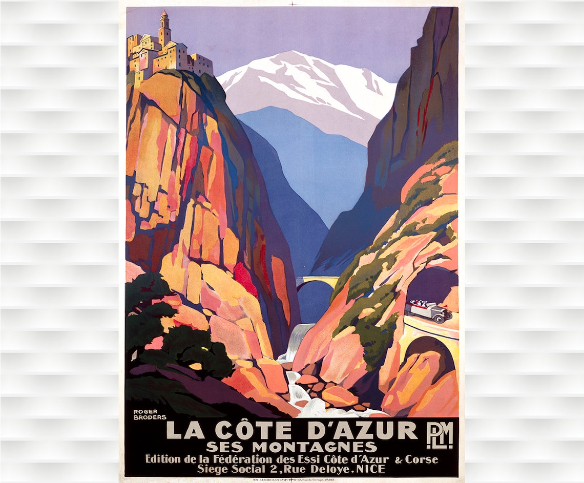 La Cote d Azur ses Montagnes Broders PLM Vintage French Travel Poster