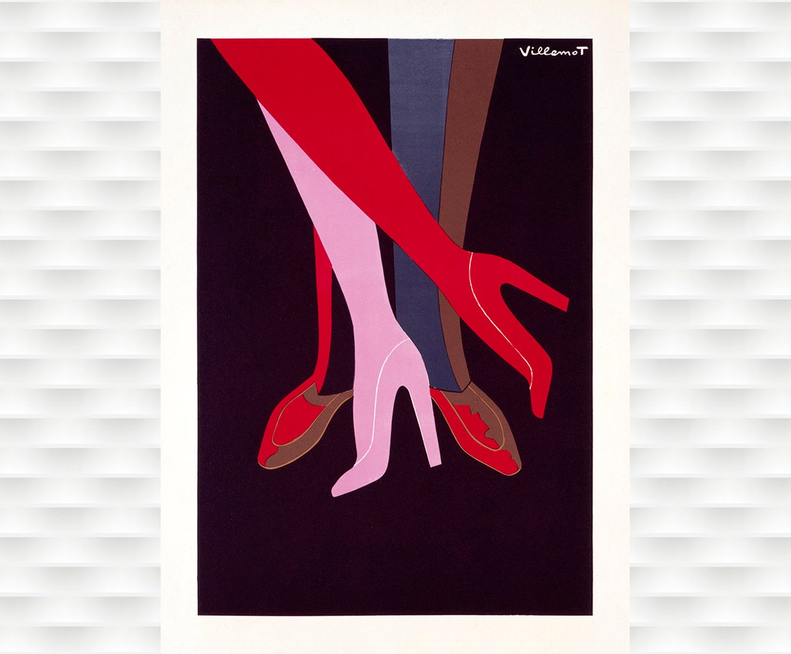 Villemot Stylized Legs Heels Minimal Black Mid-Century Art Poster