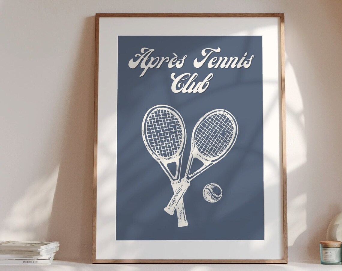 Après Tennis Club Navy Vintage Rackets Country Club Wall Poster