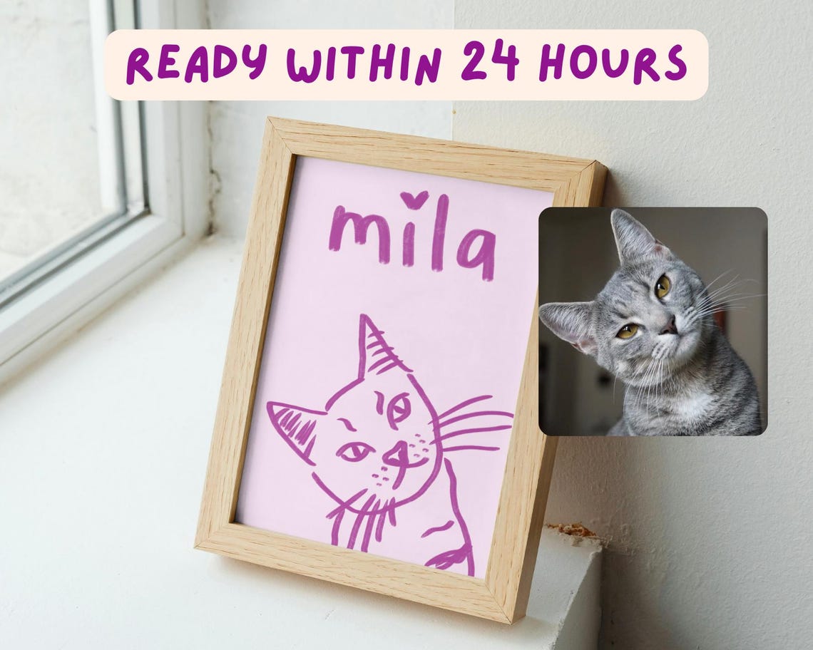 Personalized Badly Drawn Pet Portrait Cute Custom Cat Unique Poster Dog Cutest Mom Gifts - Image 5