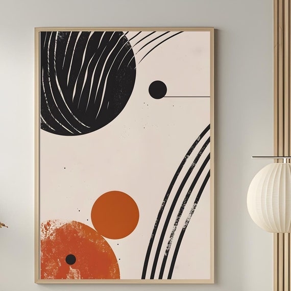 Mid Century Modern Wall Art Neutral Geometric Shapes Art Boho Art Print Abstract Art Print Black Beige Minimal Print