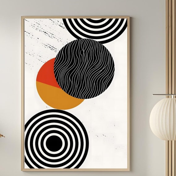 Mid Century Modern Wall Art Abstract Wall Decor Art Print Minimal Black And White Art Print Boho Art Neutral Geometric Shapes Wall Art