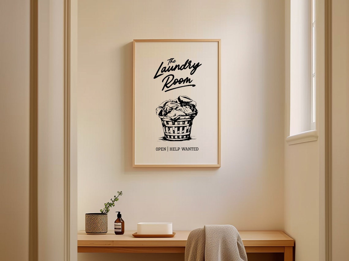The Laundry Room Open Help Wanted Retro Script Utility Sign Poster - Image 2