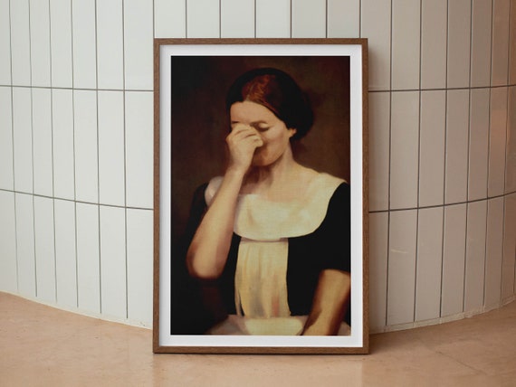 Funny Bathroom Art Wall Decor Woman Painting Vintage Midcentury Style Poster Print Classical Humor Amusing Gift For Her Friend Art