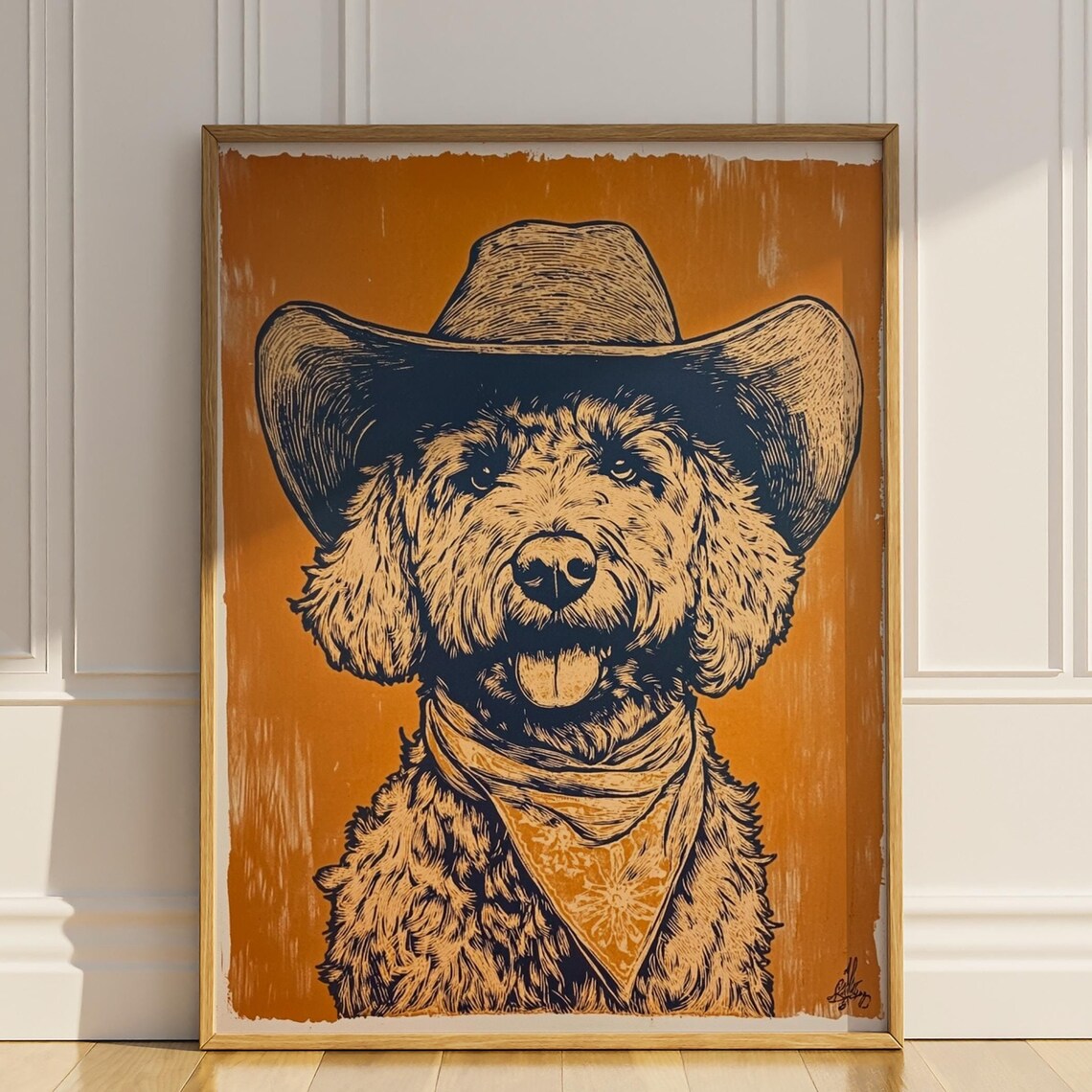Goldendoodle Cowboy Hat Poster, Western Dog Lover