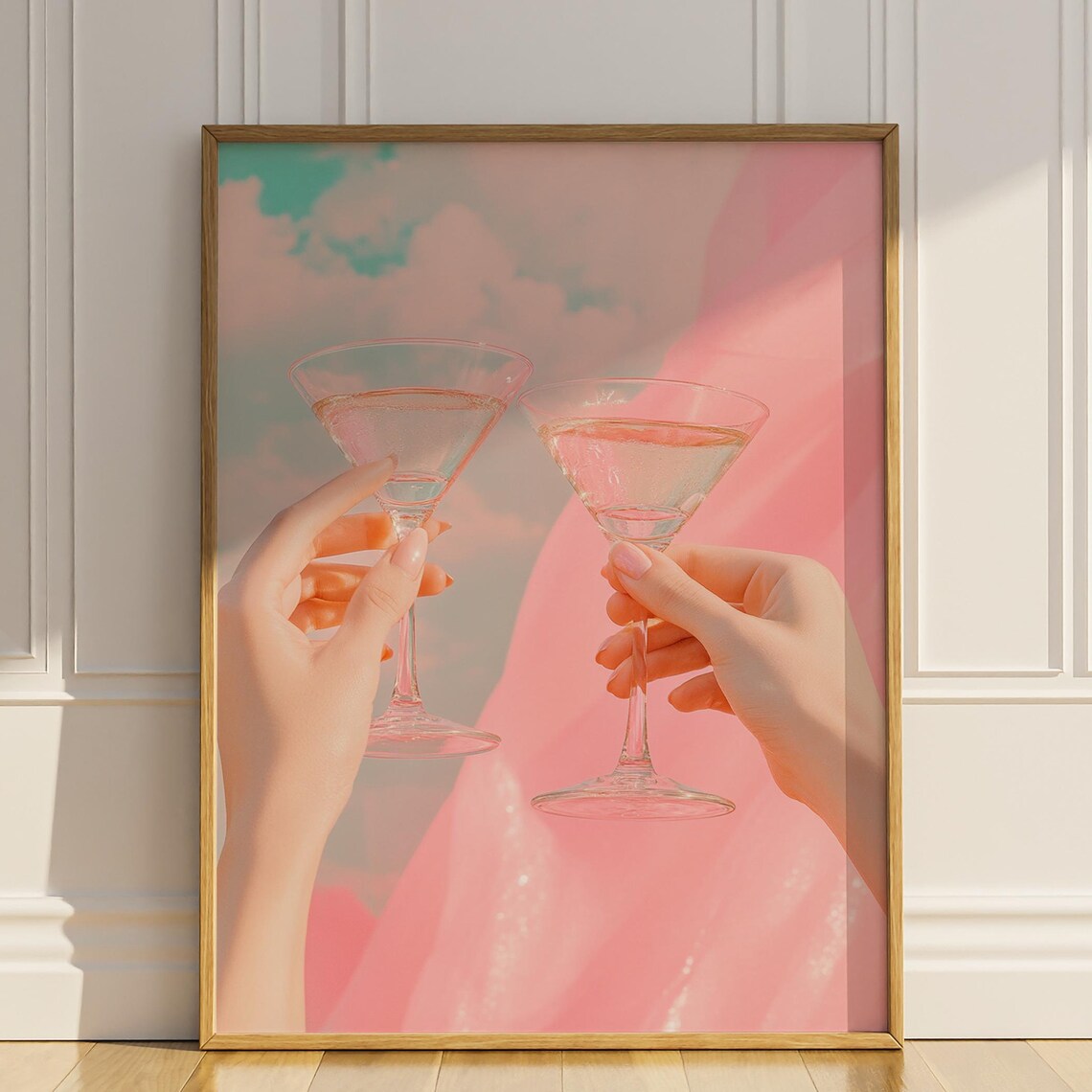 Two Pink Cocktails Toasting Dreamy Blush Vintage Party Sky Poster